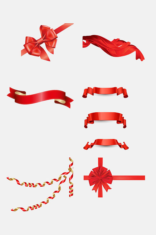现代红色彩带绸带飘带元素素材