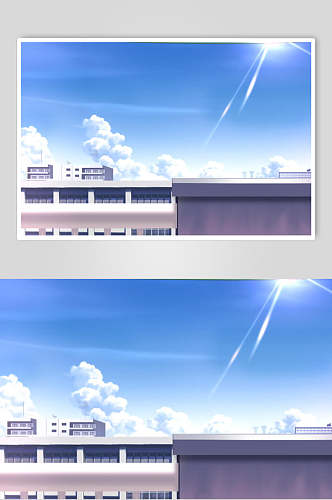 蔚蓝日系漫画学校教室操场楼顶天空背景图片