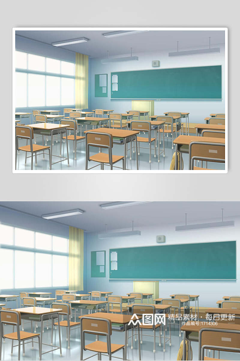 干净日系漫画学校教室背景素材