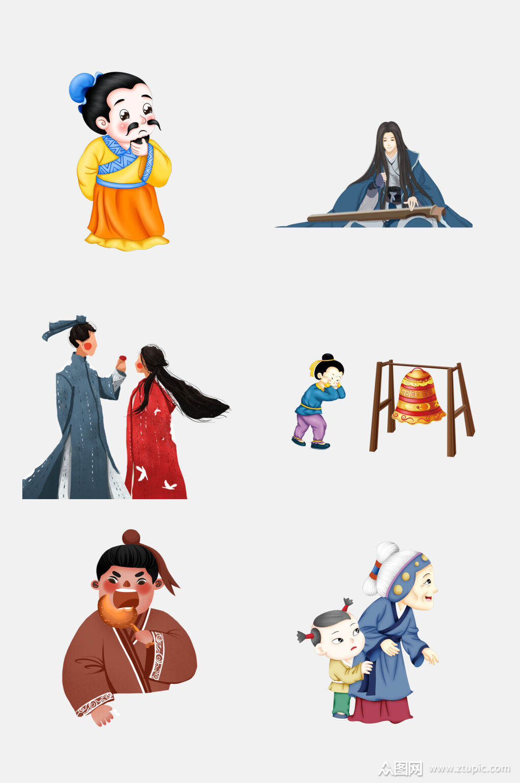 古版卡通古典人物弹琴元素素材模板下载-编号1751559-众图网