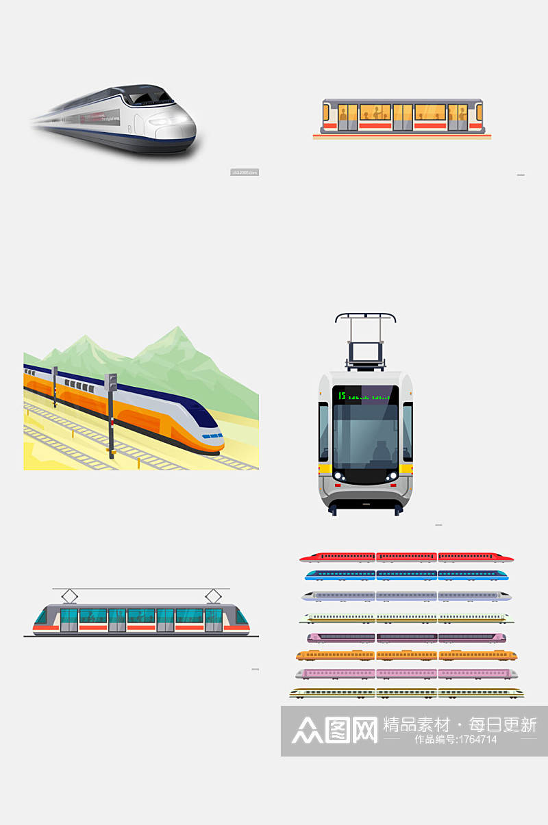 铁路元素 工笔卡通火车动车高铁图片免抠元素素材素材