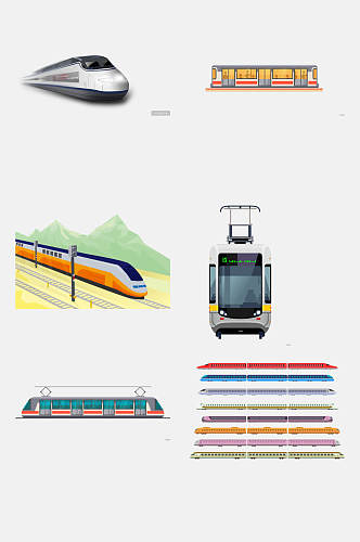 铁路元素 工笔卡通火车动车高铁图片免抠元素素材