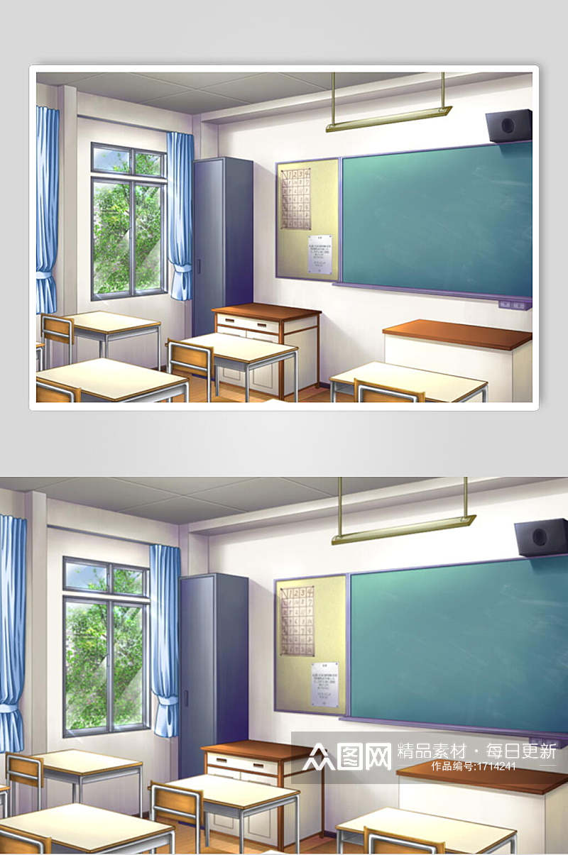 教室课桌椅精美日式学校漫画背景图素材