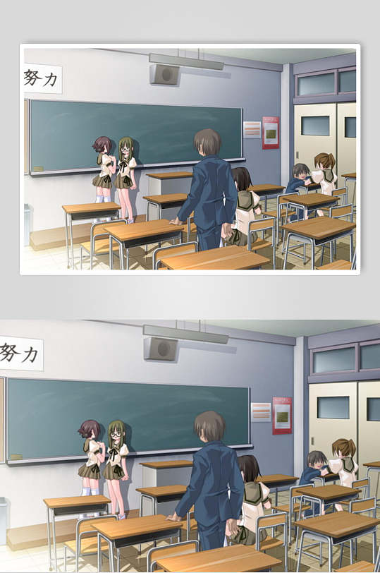 卡通日系漫画学校教室操场背景图片