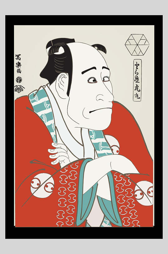 日本贵族肖像日式浮世绘插画