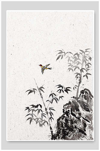 水墨竹子鸟中国风免抠背景
