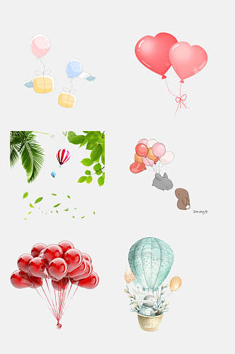 手绘画热气球氢气球免抠元素素材
