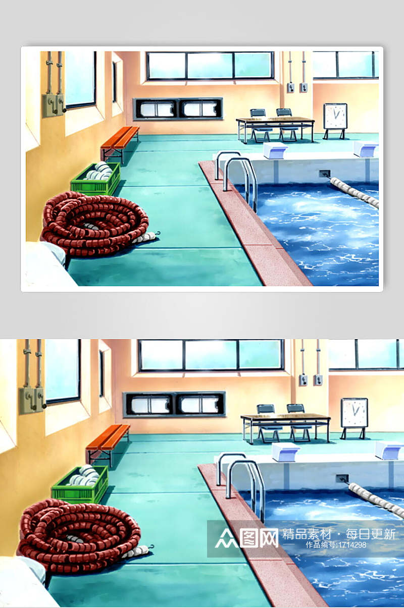 日本泳池漫画学校教室背景素材