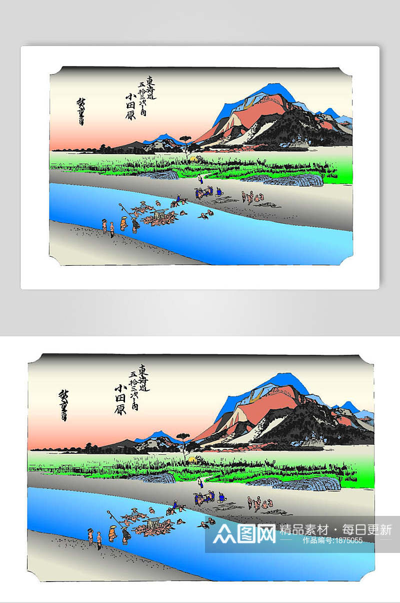 日本民间河渡日式浮世绘插画素材