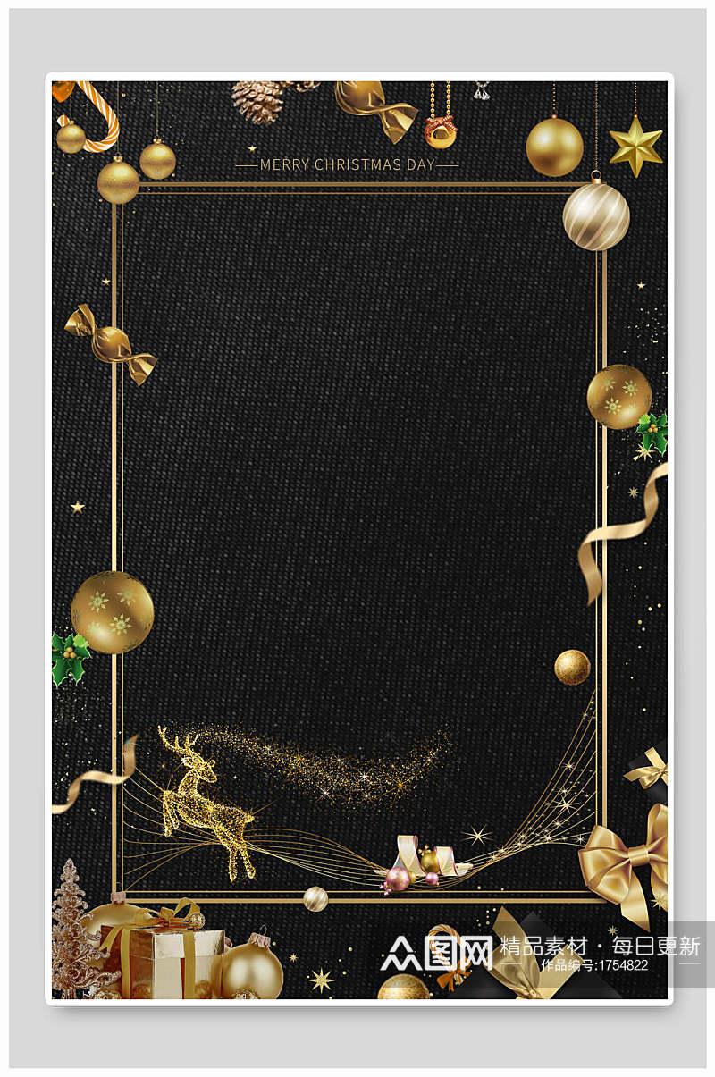 圣诞装饰框黑金海报背景素材素材