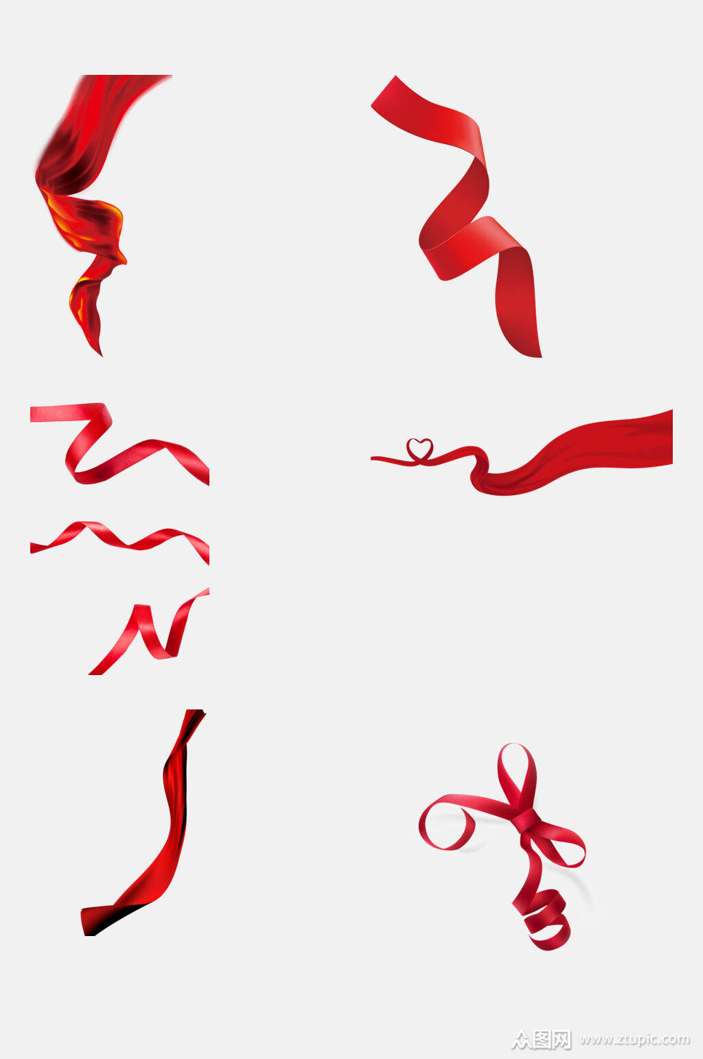 简约红色彩带绸带飘带元素素材