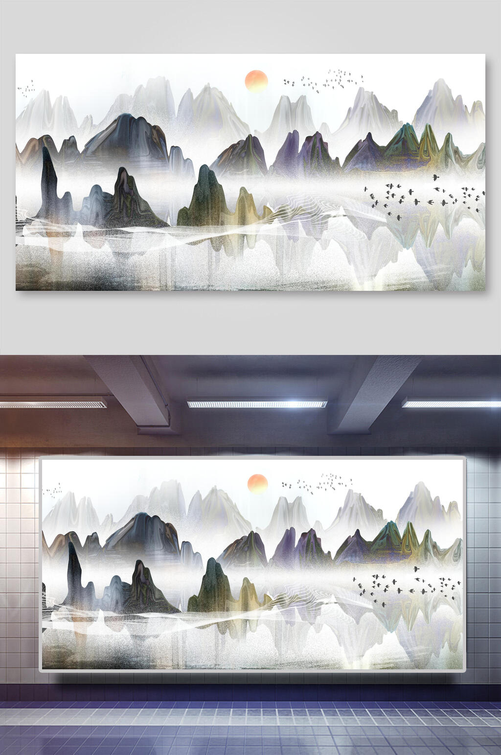 山川湖泊水墨中国风素材展板素材