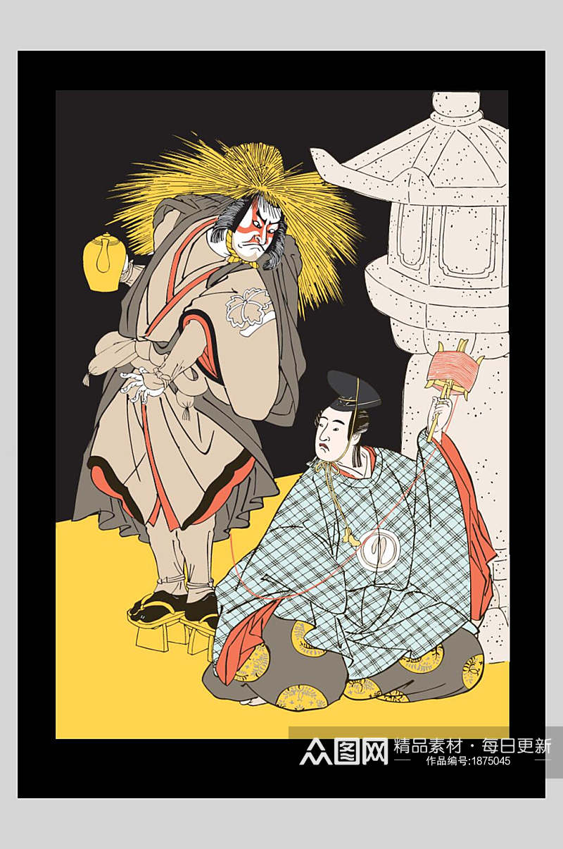 日本草寇与官人日式浮世绘插画素材