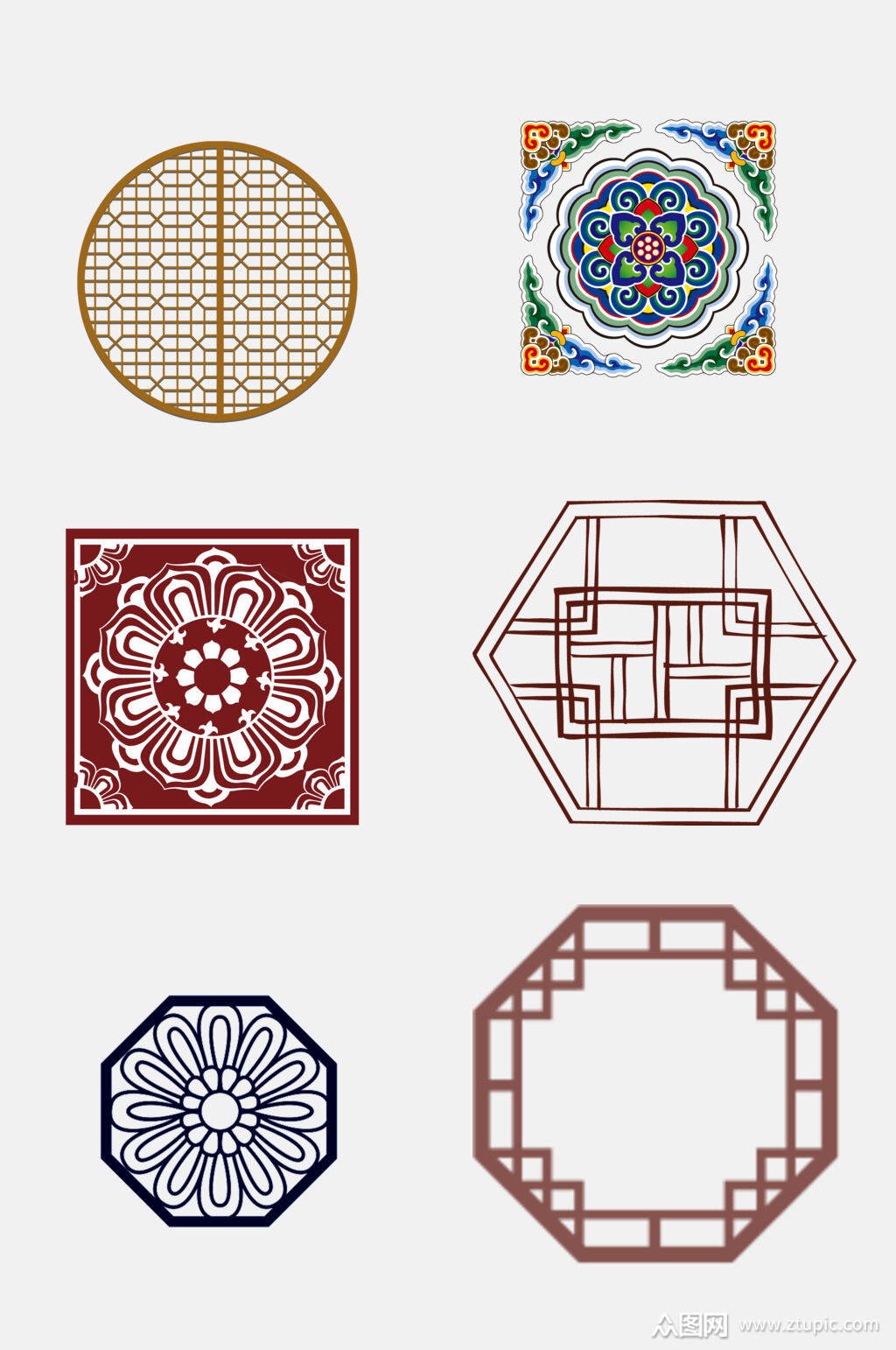 古风简约中式窗花图案花纹素材模板下载-编号1729587-众图网