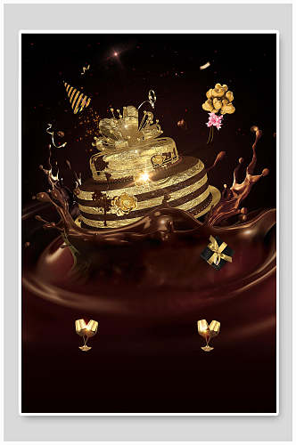 巧克力蛋糕黑金海报背景素材