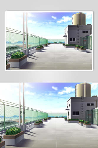 日系漫画学校教室操场楼顶背景图片