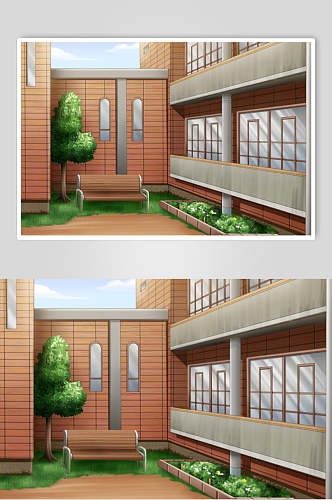 日系漫画学校教室操场建筑背景图片
