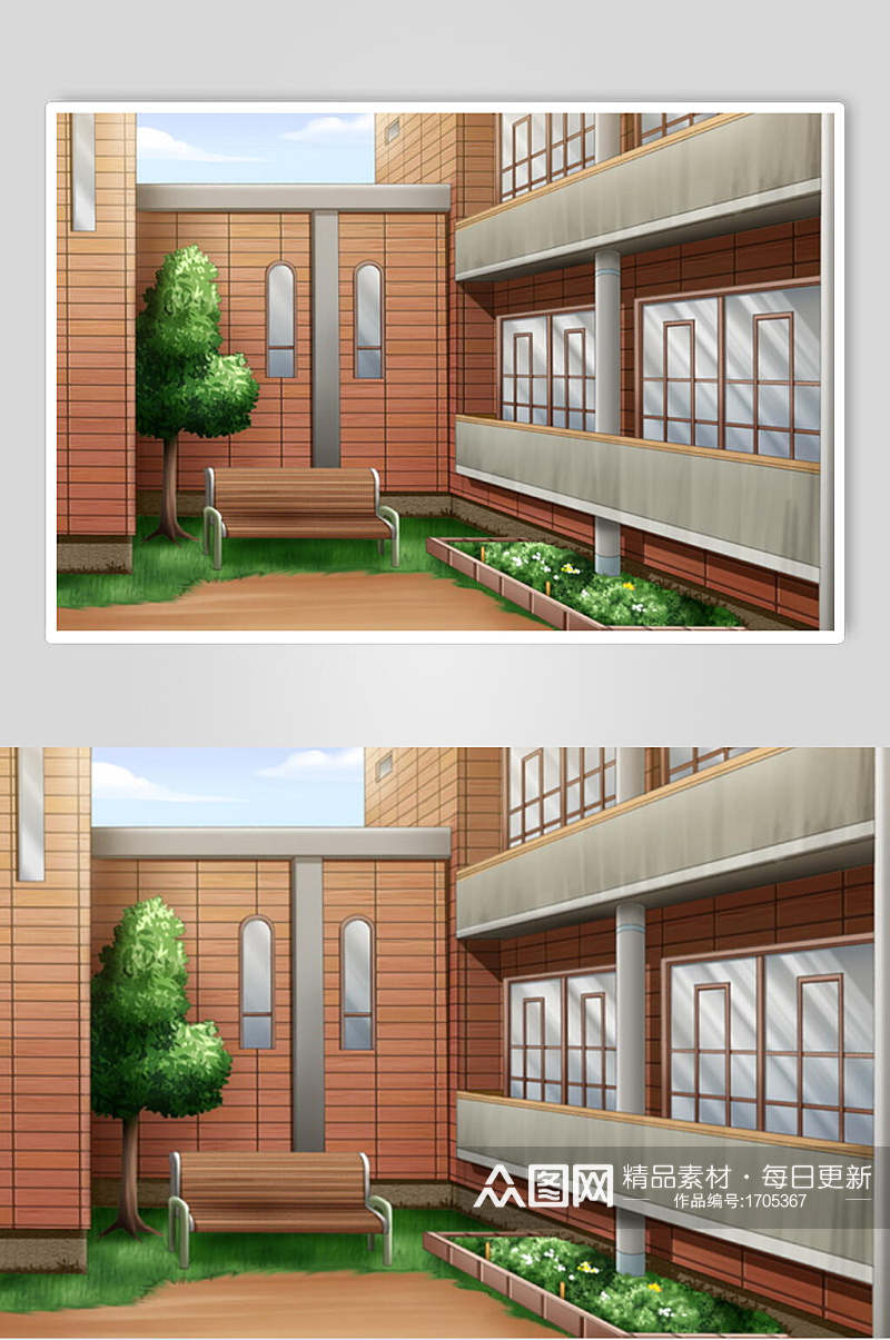 日系漫画学校教室操场建筑背景图片素材