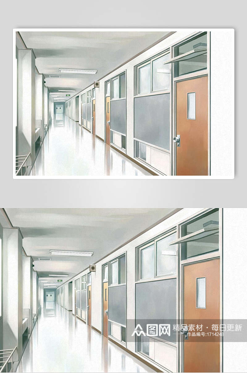 日系走廊和风漫画学校背景素材
