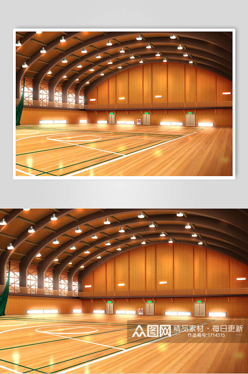 学校室内篮球场教室和风动画背景素材
