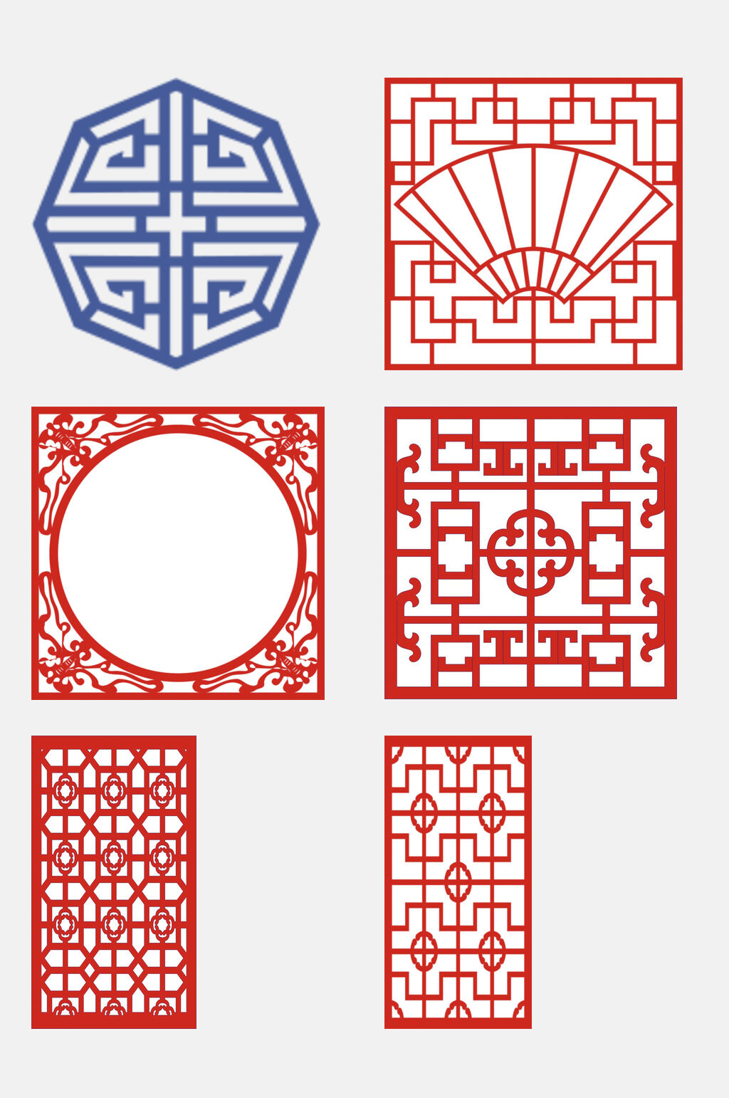 红色简约中式窗花图案花纹素材素材