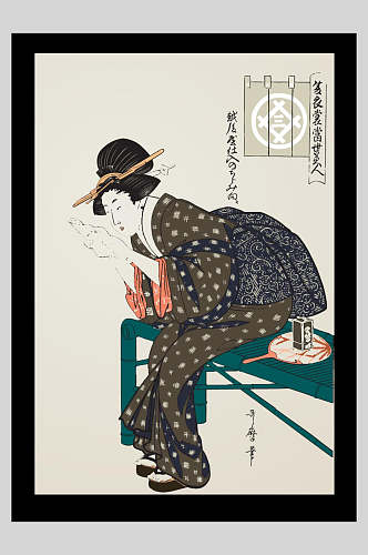 日本艺妓休憩日式浮世绘插画