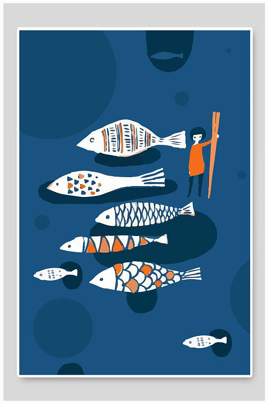 北欧风卡通动物鱼矢量插画素材