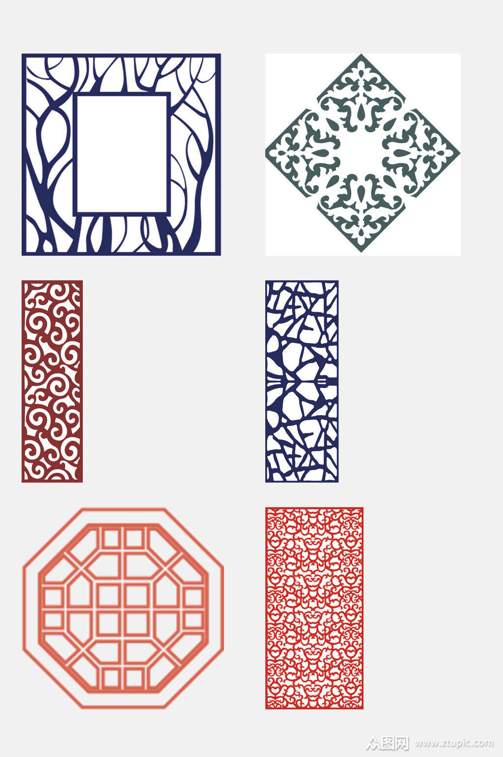 简约深色中式窗花图案花纹素材