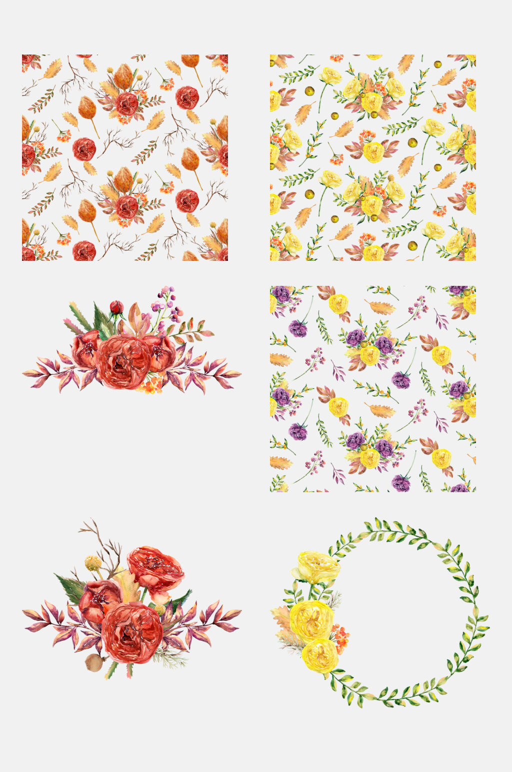 秋季花朵花环水彩手绘元素素材素材