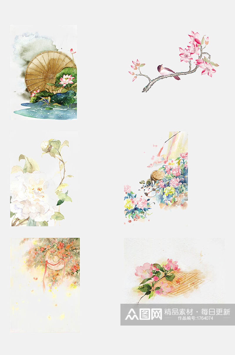 中国风手绘画花卉元素素材素材