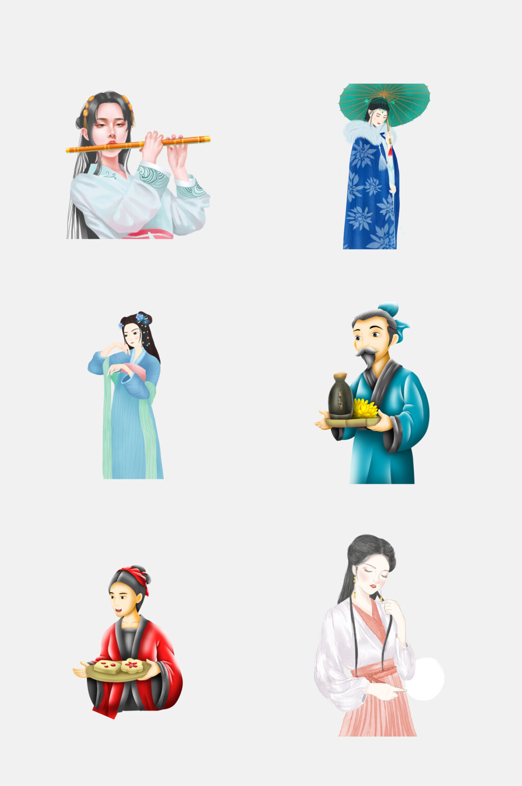 古版卡通古典人物吹笛元素素材素材