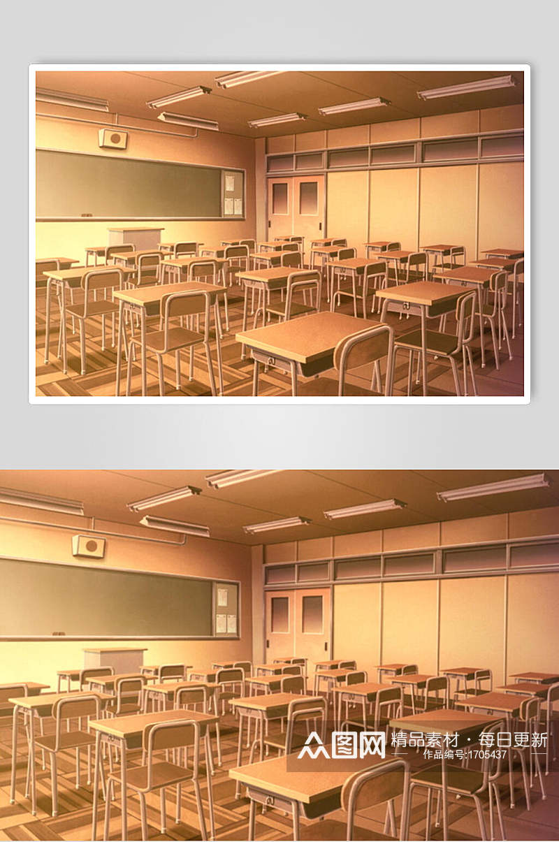 暖色日系漫画学校教室操场背景图片素材