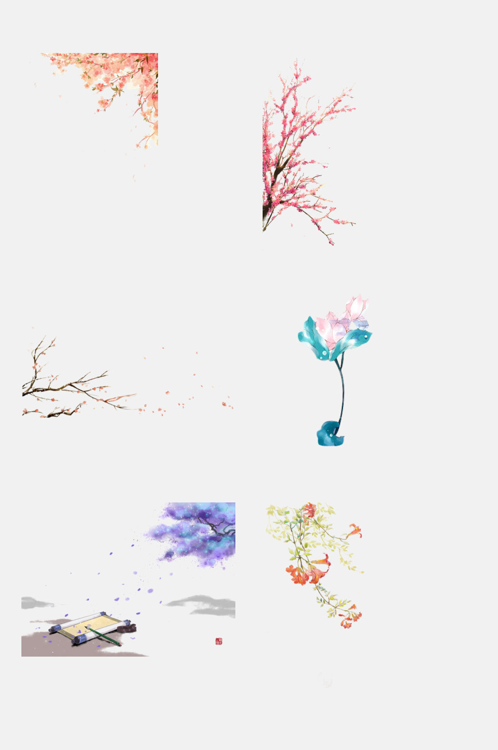中国风各式花卉元素素材素材