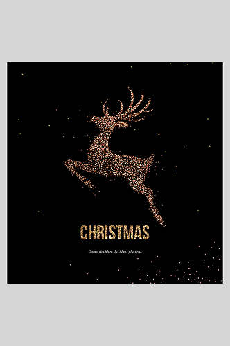 圣诞快乐麋鹿黑金英文海报设计