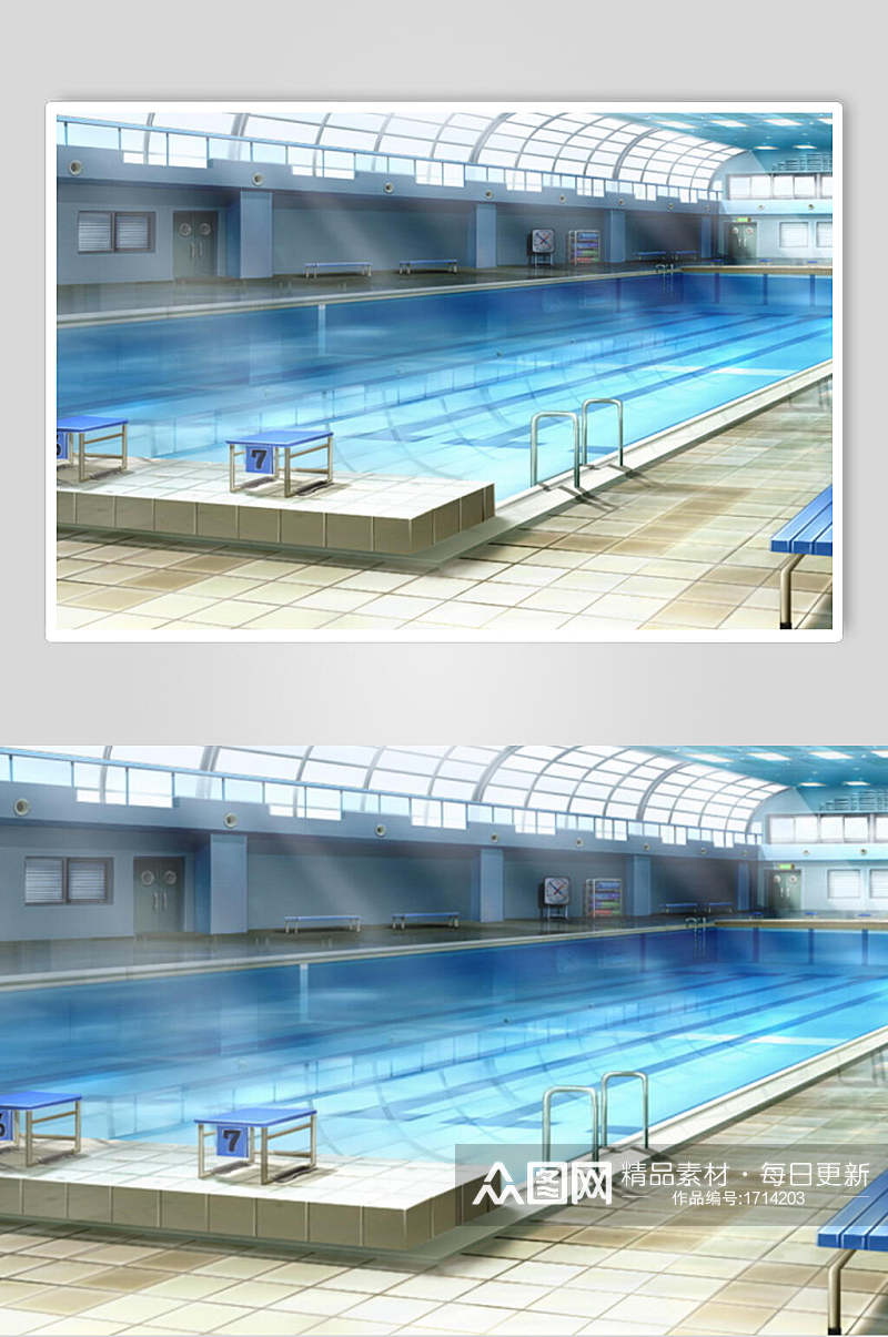 室内泳池精美日本动漫背景图素材