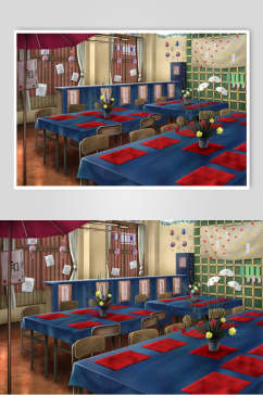 创意日系漫画学校教室操场背景图片