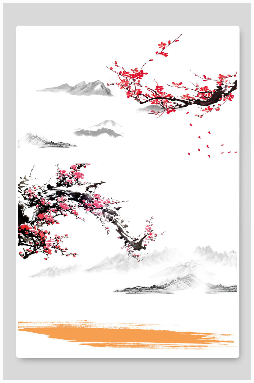 彩色梅花山中国风免抠背景素材