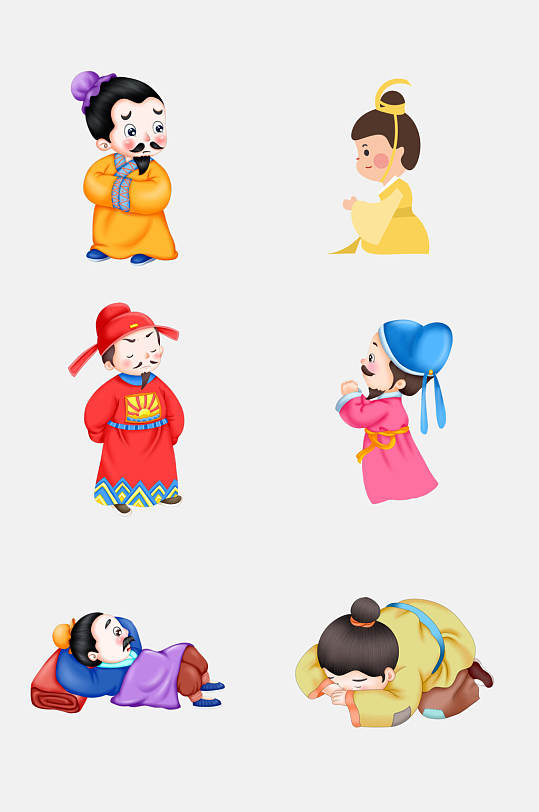 古版卡通君臣古典人物元素素材