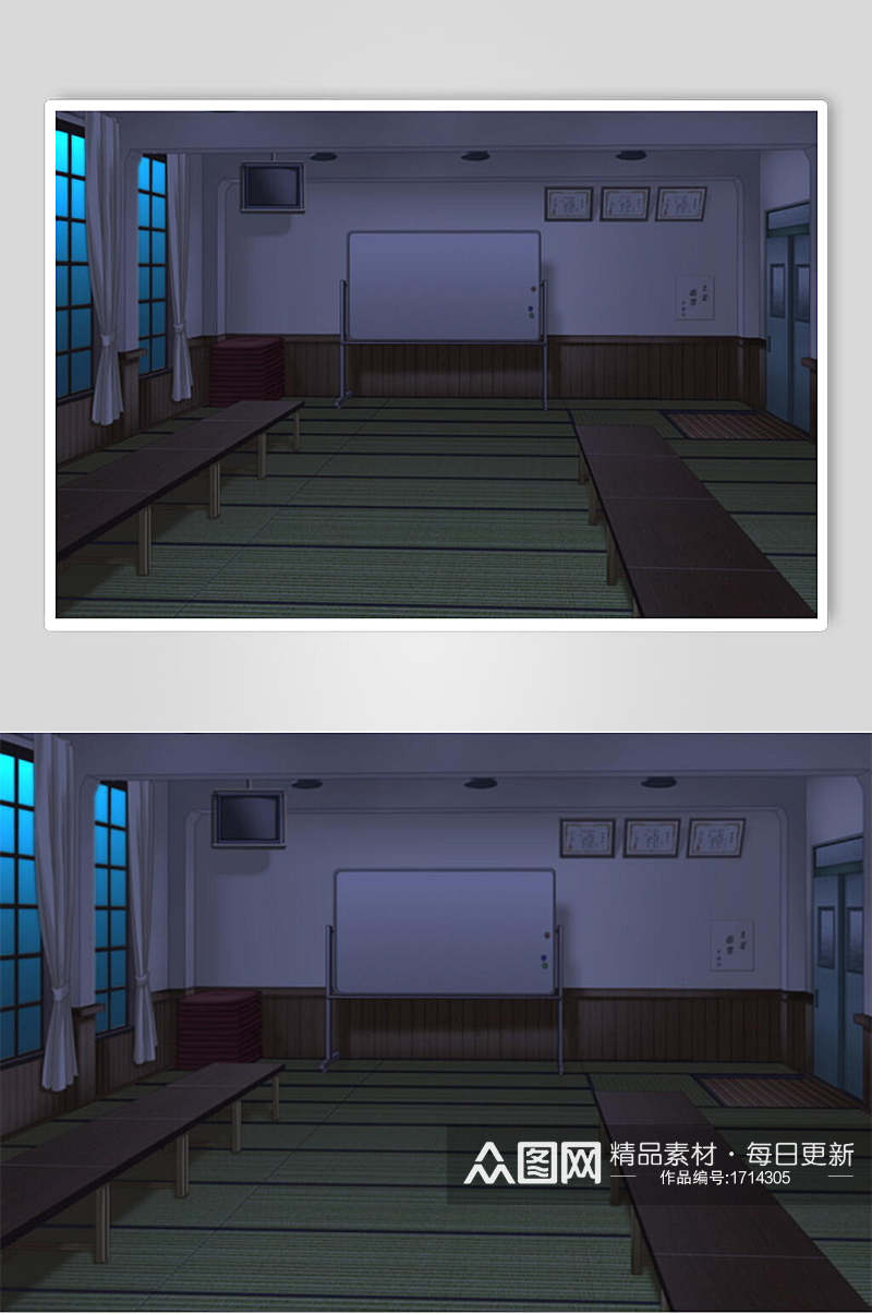 干净日系漫画学校教室背景素材