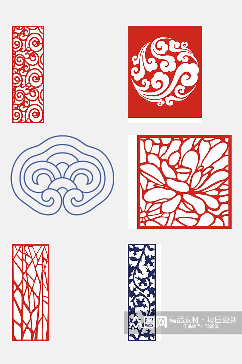 中式红色创意窗花图案花纹素材素材