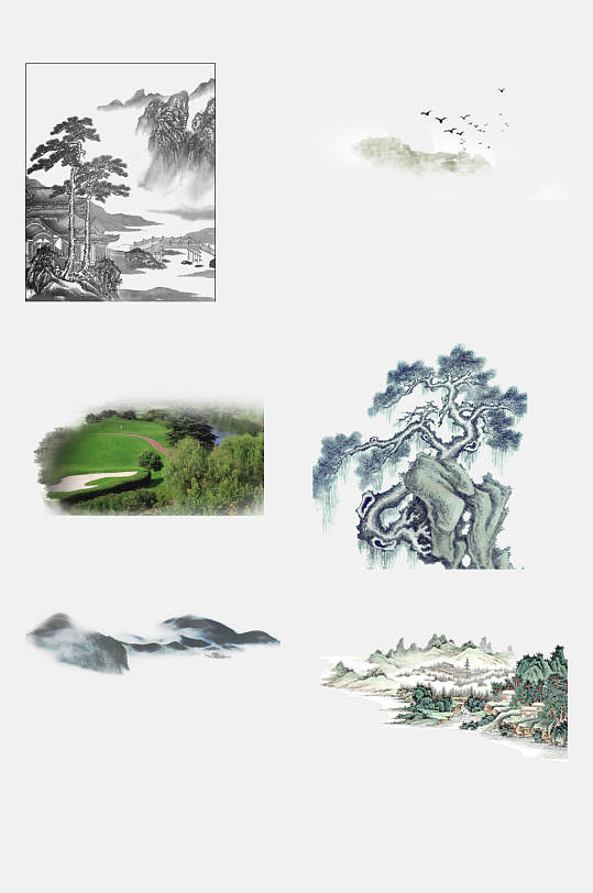 中国风山水墨风景免抠背景元素素材