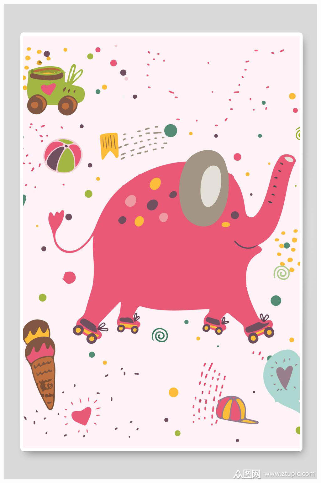 北欧风卡通动物大象矢量插画素材