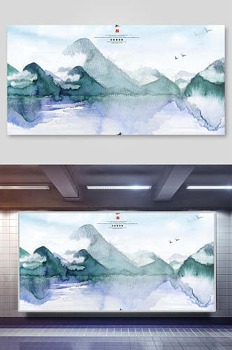 山水中国风古典背景素材展板