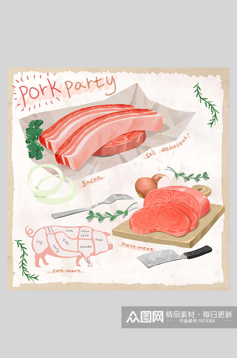 猪肉食物食材插画素材素材