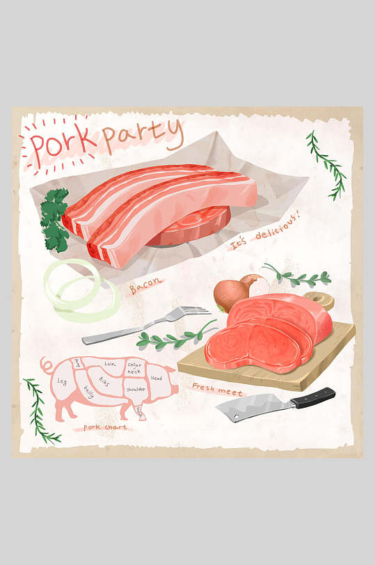猪肉食物食材插画素材
