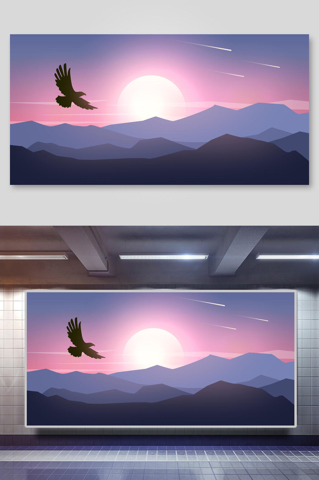 紫色唯美扁平化老鹰插画背景素材