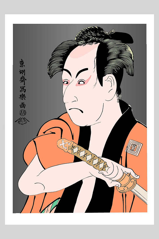 日本武士肖像日式浮世绘插画