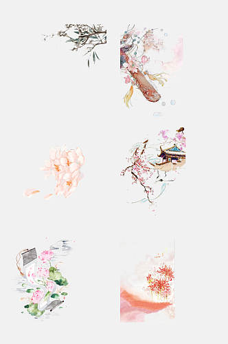 中国风手绘画花卉元素素材