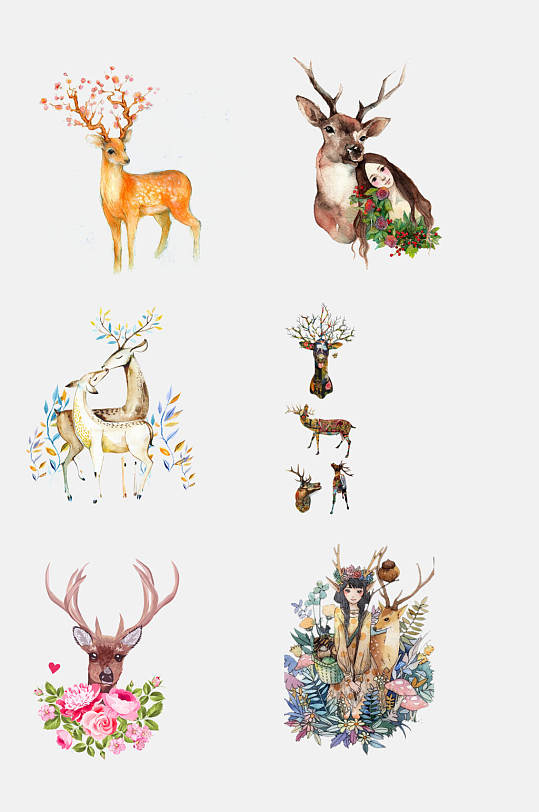 漂亮手绘小鹿元素素材