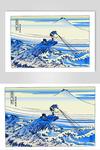 日式雪山劳动人民浮世绘插画